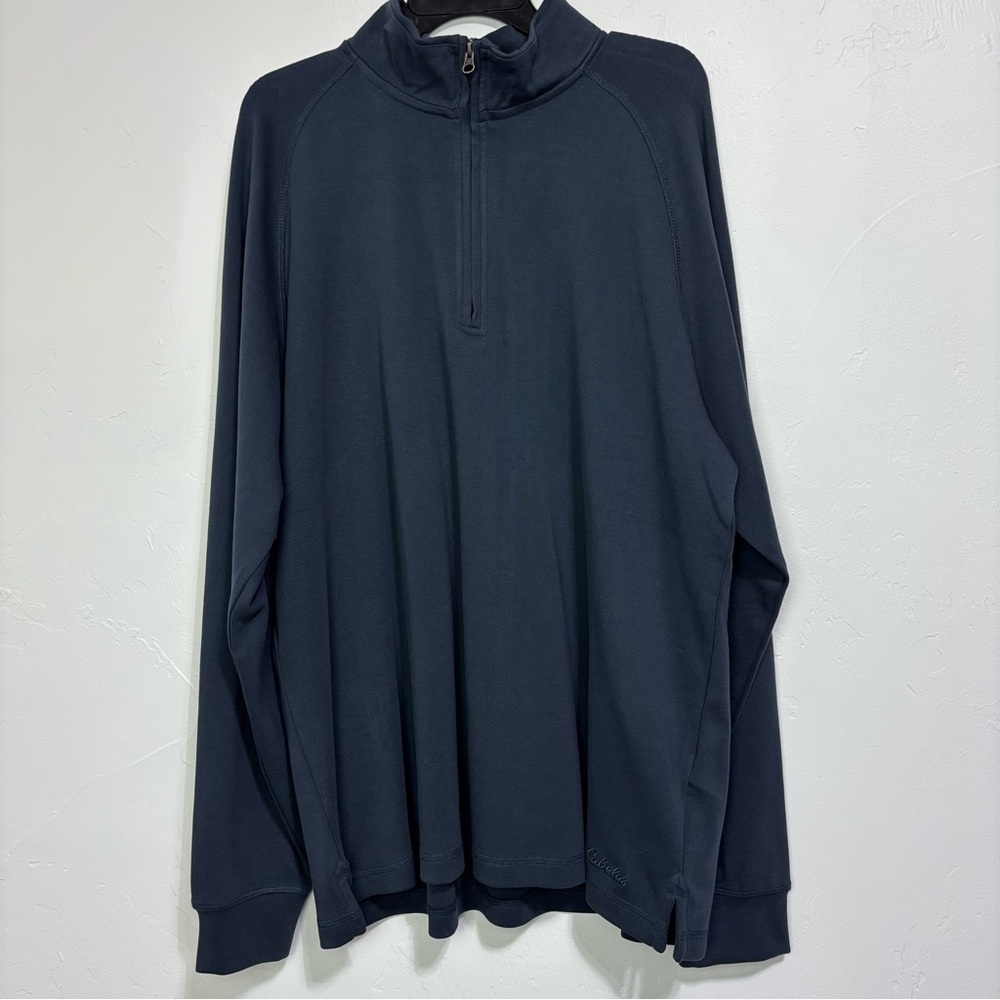 Cabela's Navy Blue Cotton 1/4 Quarter Zip Pullover Long Sleeve Shirt Men's XL